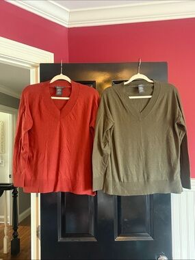 Matty M V-Neck Sweater Duo - Rust and Olive